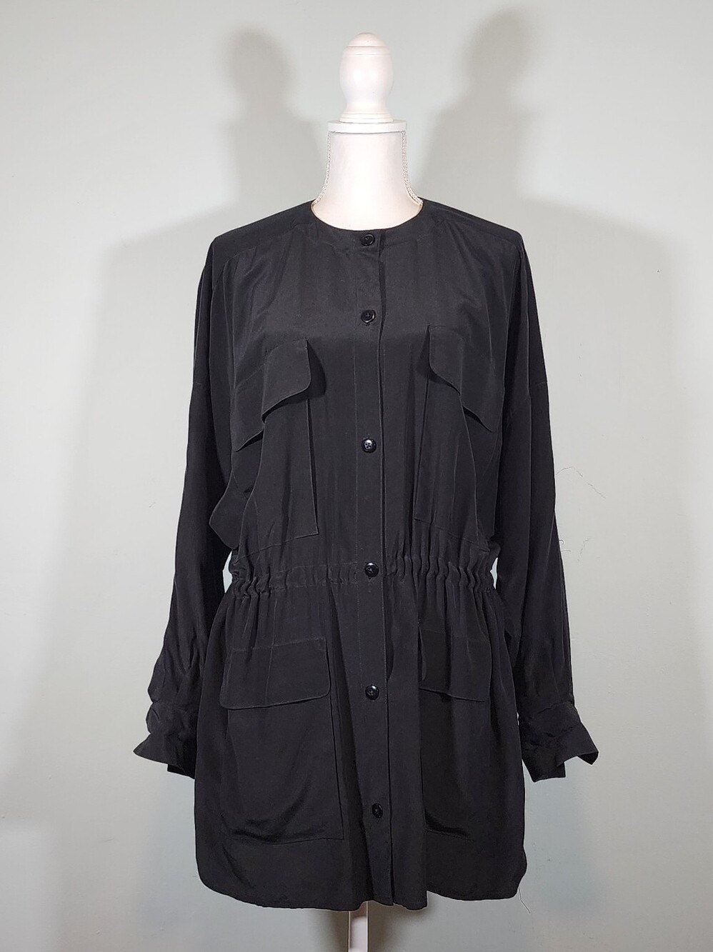 Vintage Linda Allard Ellen Tracy Womens Black Silk Utility Blouse